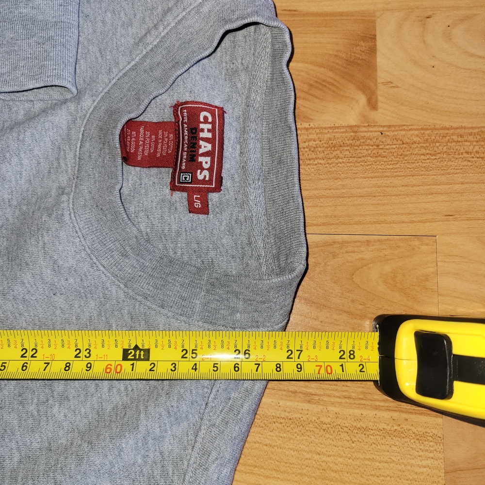 Chaps Denim Gray Pullover Sweatshirt Crewneck Spellout Longsleeve Like New Large - Picture 3 of 5